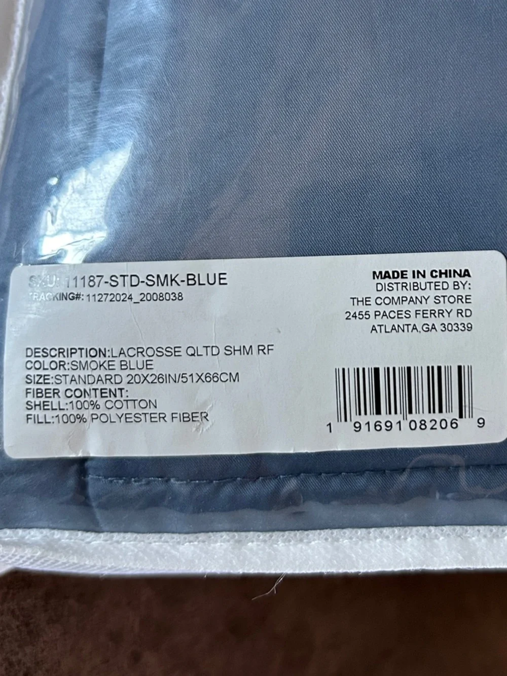 The Company Store Lacrosse Quilted Sham - Smoke Blue, Standard